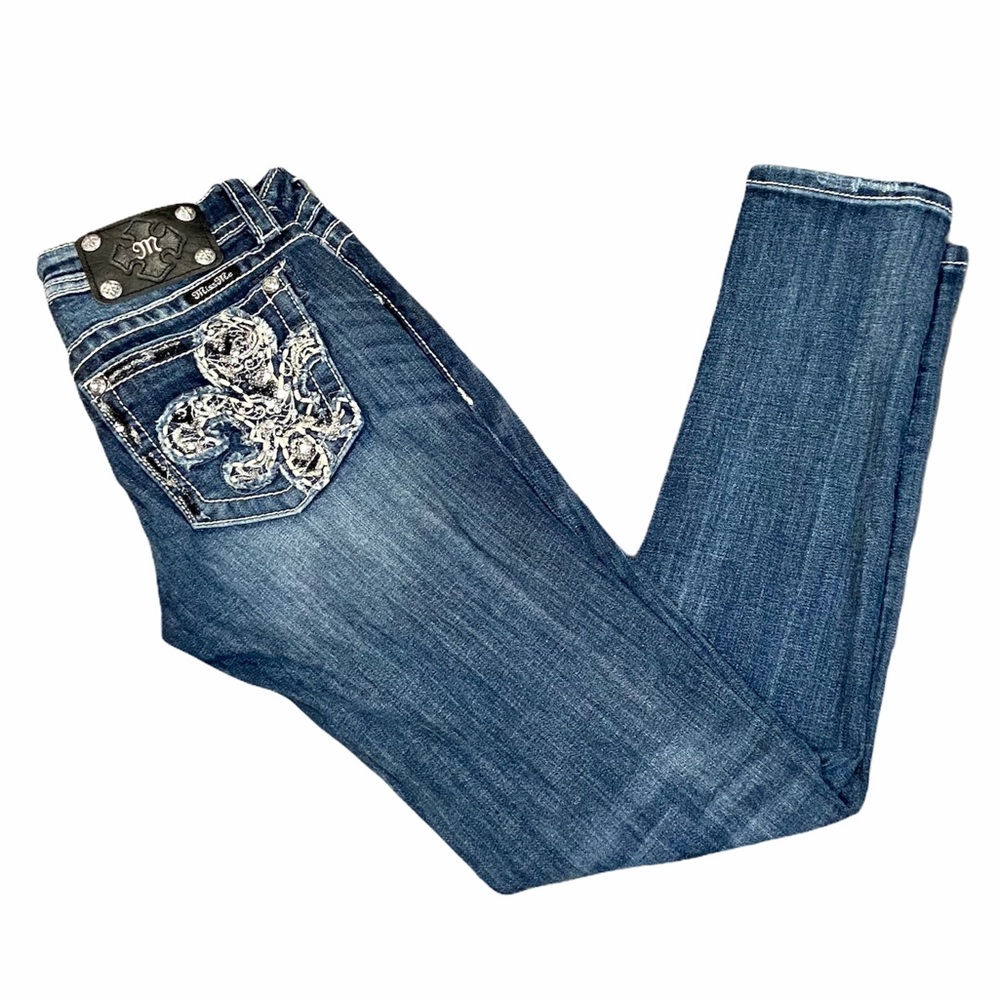 MISS ME Women's Fleur de Lis signature skinny jean